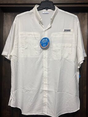 Columbia Men’s Short Sleeve Button-Down Shirt - White PFG UPF40 fishing